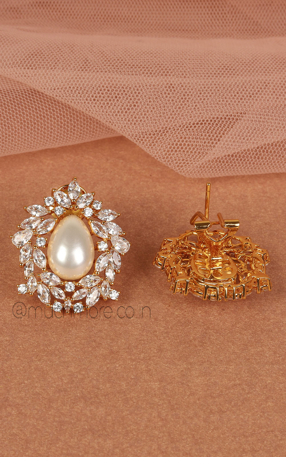 Statement Pearl And Diamonds Women Stud Earrings