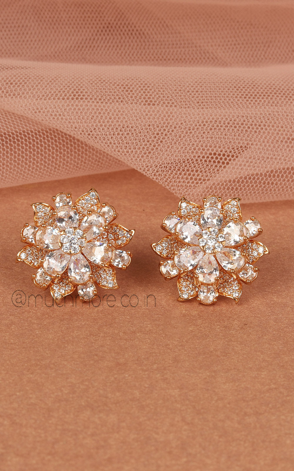 Flower Shaped Gold Polish Diamond Stud Buy Online