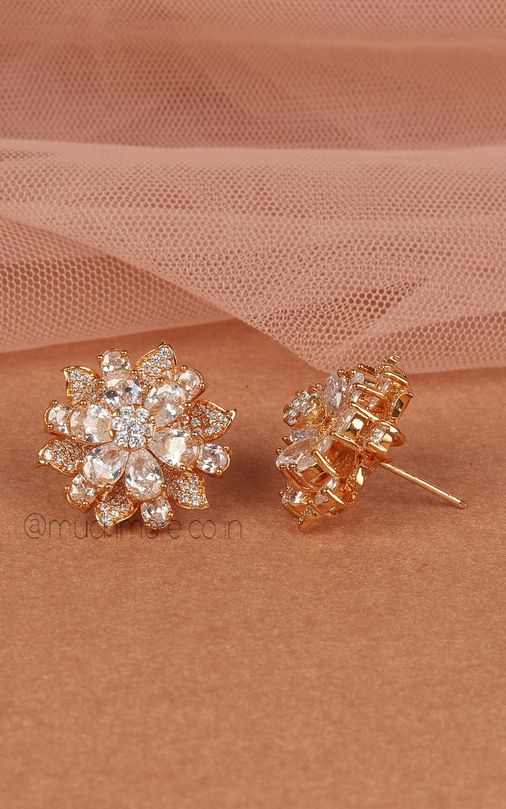 Flower Shaped Gold Polish Diamond Stud Buy Online