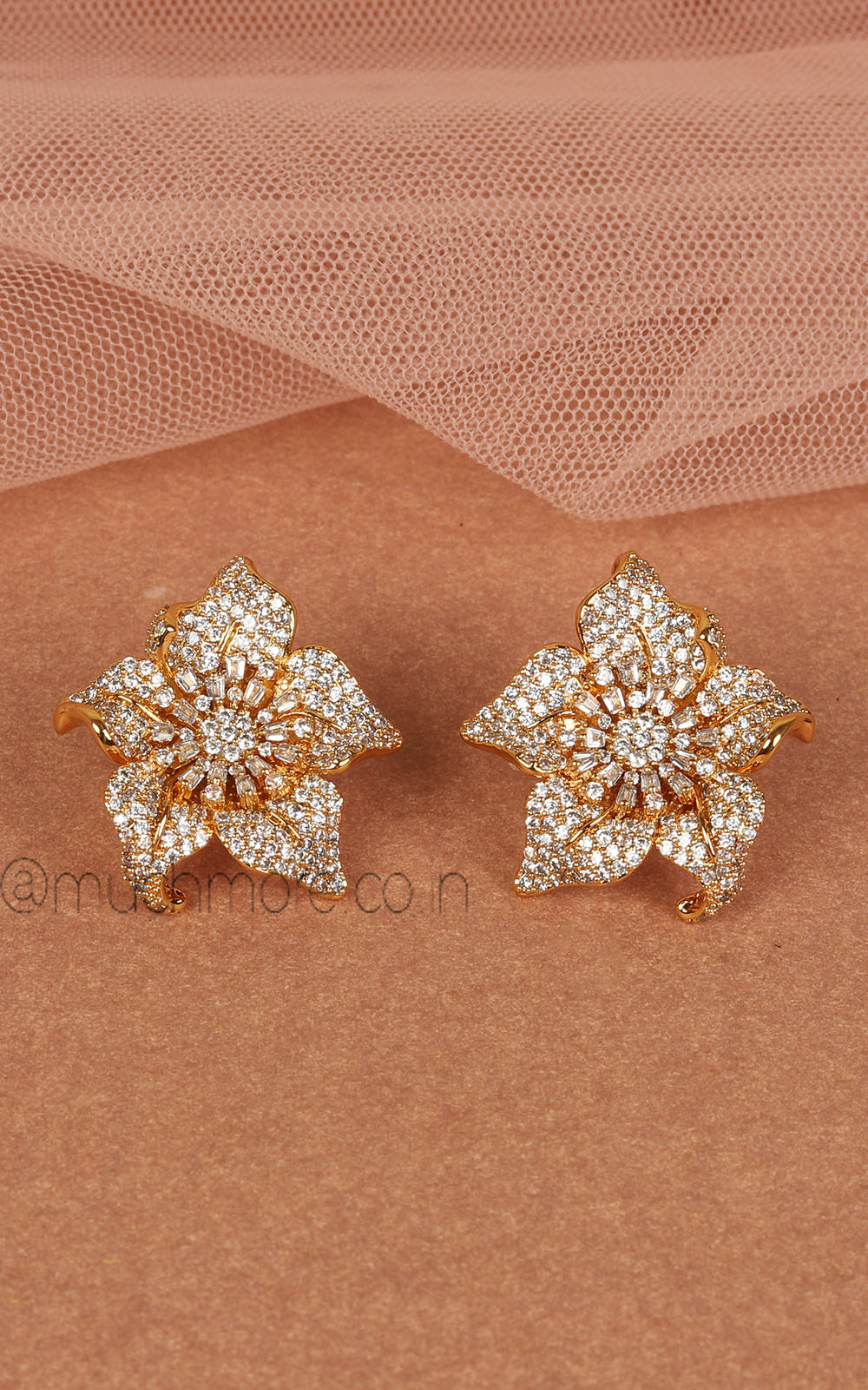 Latest Design Diamond Studded Gold Polish Earrings