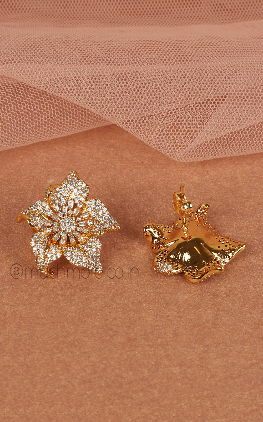 Latest Design Diamond Studded Gold Polish Earrings
