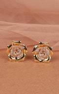 Rose Flower Gold Polish Diamond Studded Stud Earrings