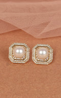 Square Shaped Pearl Diamond Stud For Women/Girl