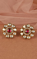 Flower Shaped Kundan And Ruby Stud Earrings