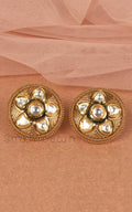 Classic Gold Polish Carving Work Stud Women Earrings