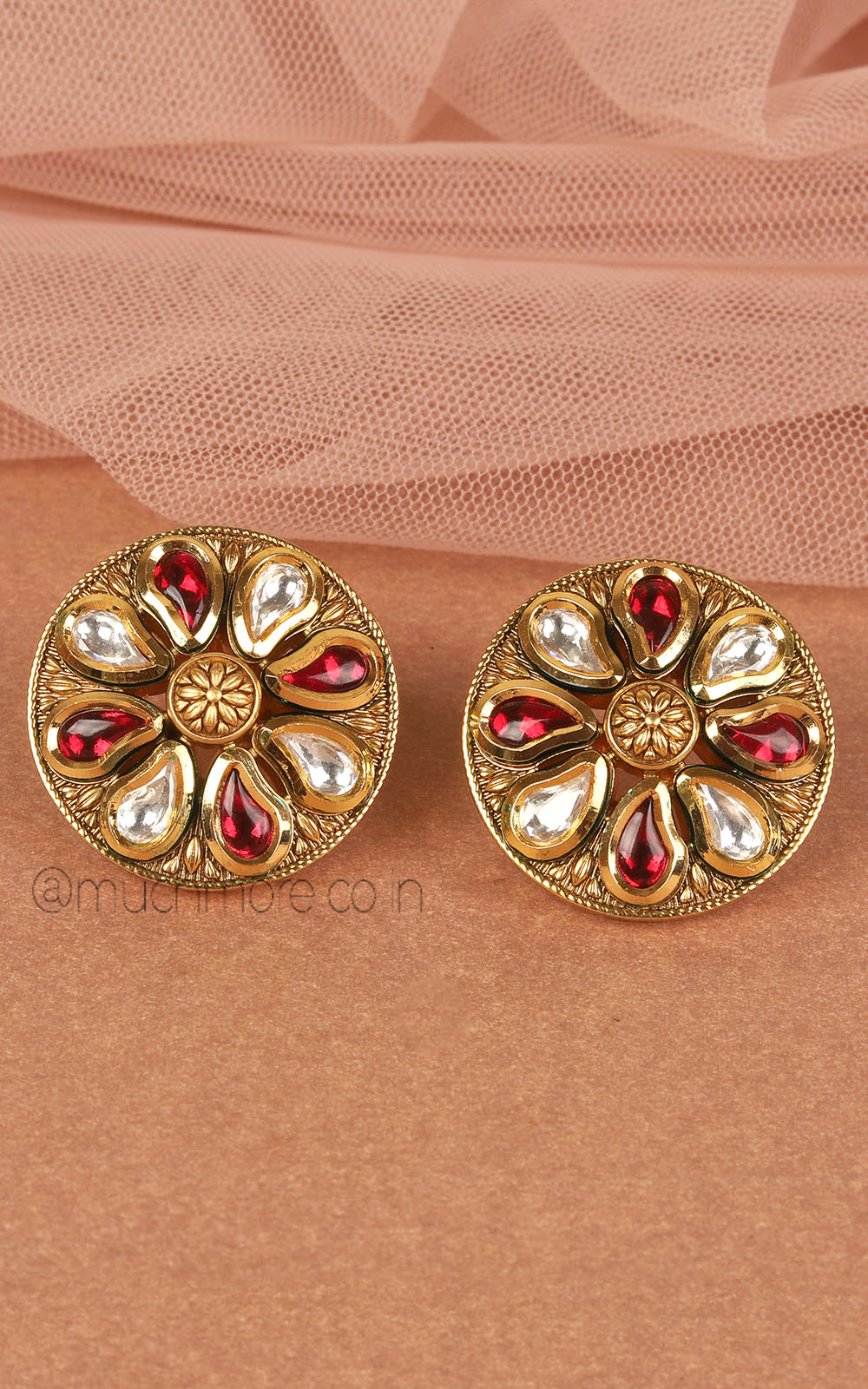 Ruby Gold Polish Traditional Stud Earrings For Women