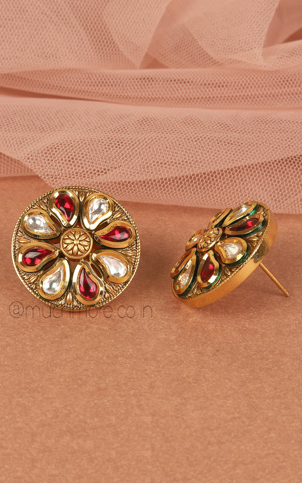 Ruby Gold Polish Traditional Stud Earrings For Women