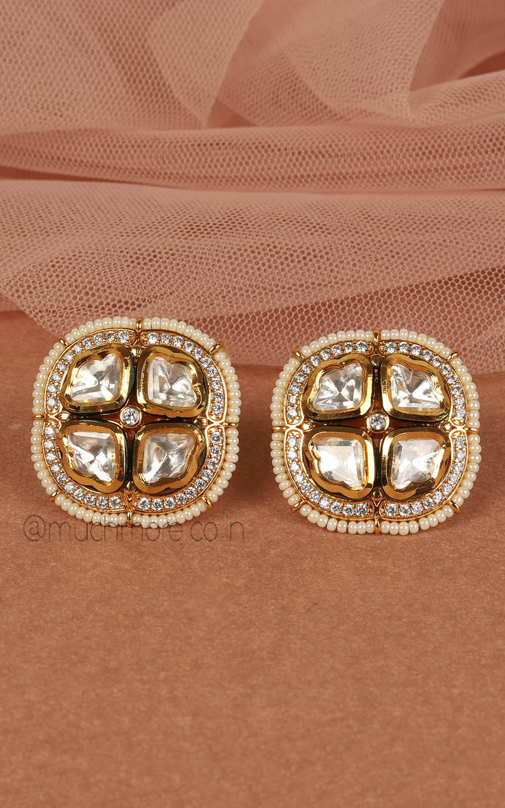 Buy Kundan With Diamonds And Pearl Stud Earrings