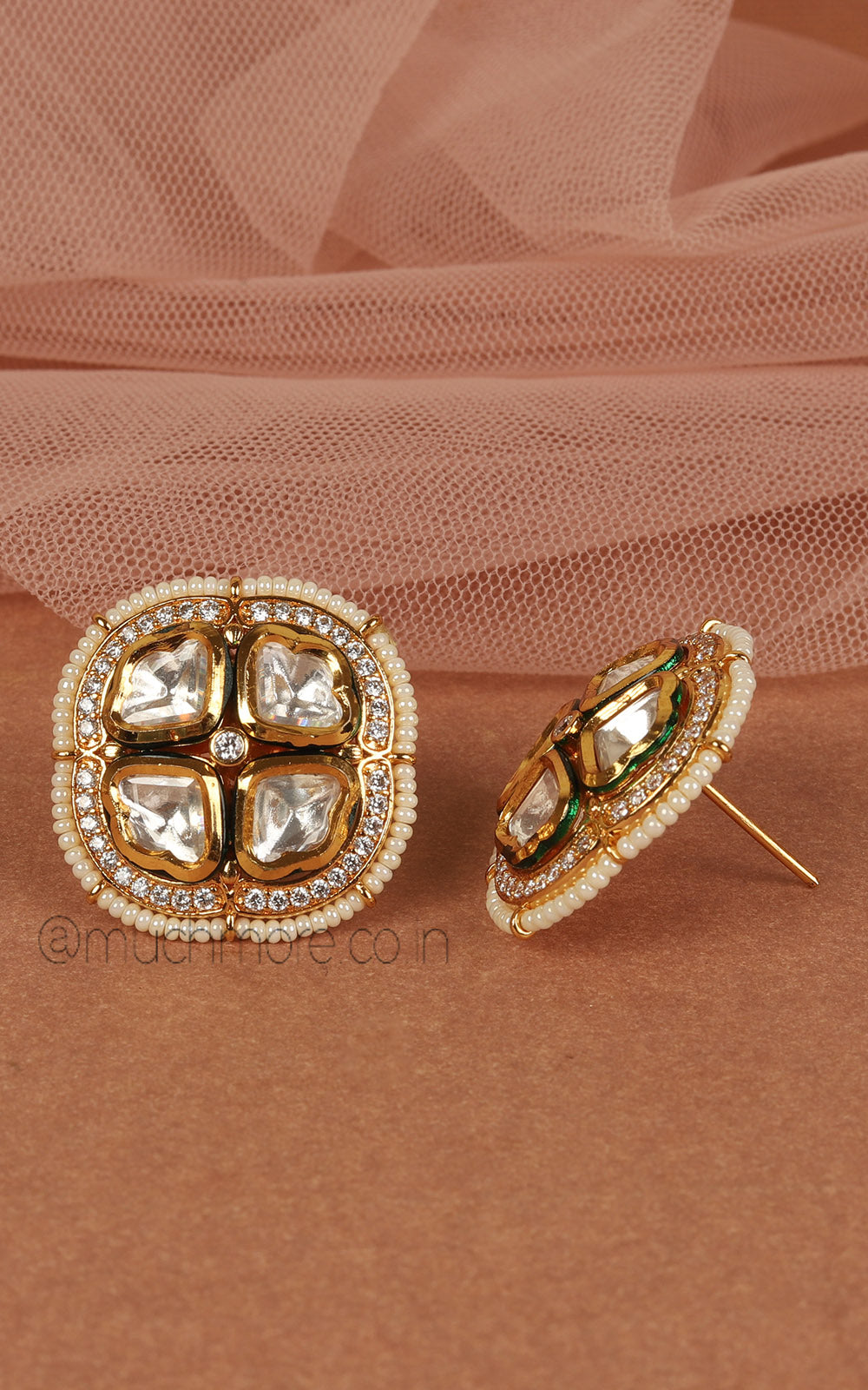 Buy Kundan With Diamonds And Pearl Stud Earrings