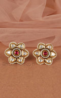 Kundan Ruby Flora Stud With Bead Work Stud Tops
