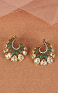 Polki Kundan And Emerald Green Stylish Stud Earrings