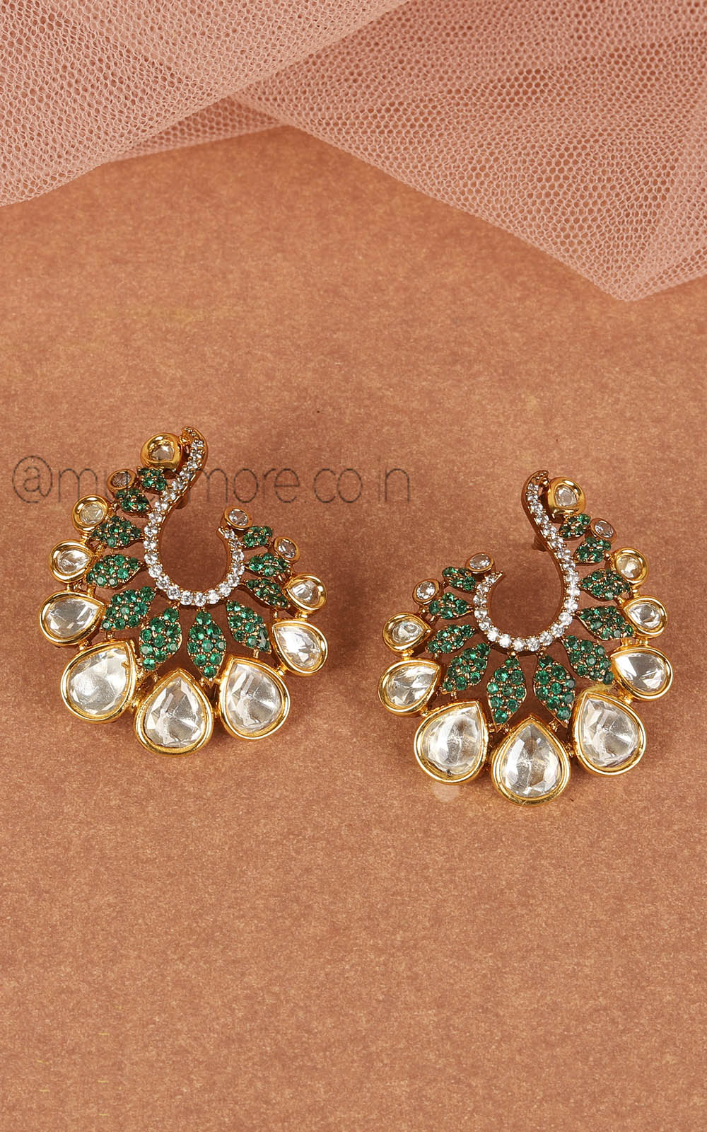 Polki Kundan And Emerald Green Stylish Stud Earrings
