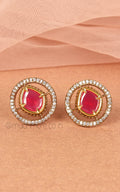 Round Cute Stud Tops With Ruby Kundan & Diamond
