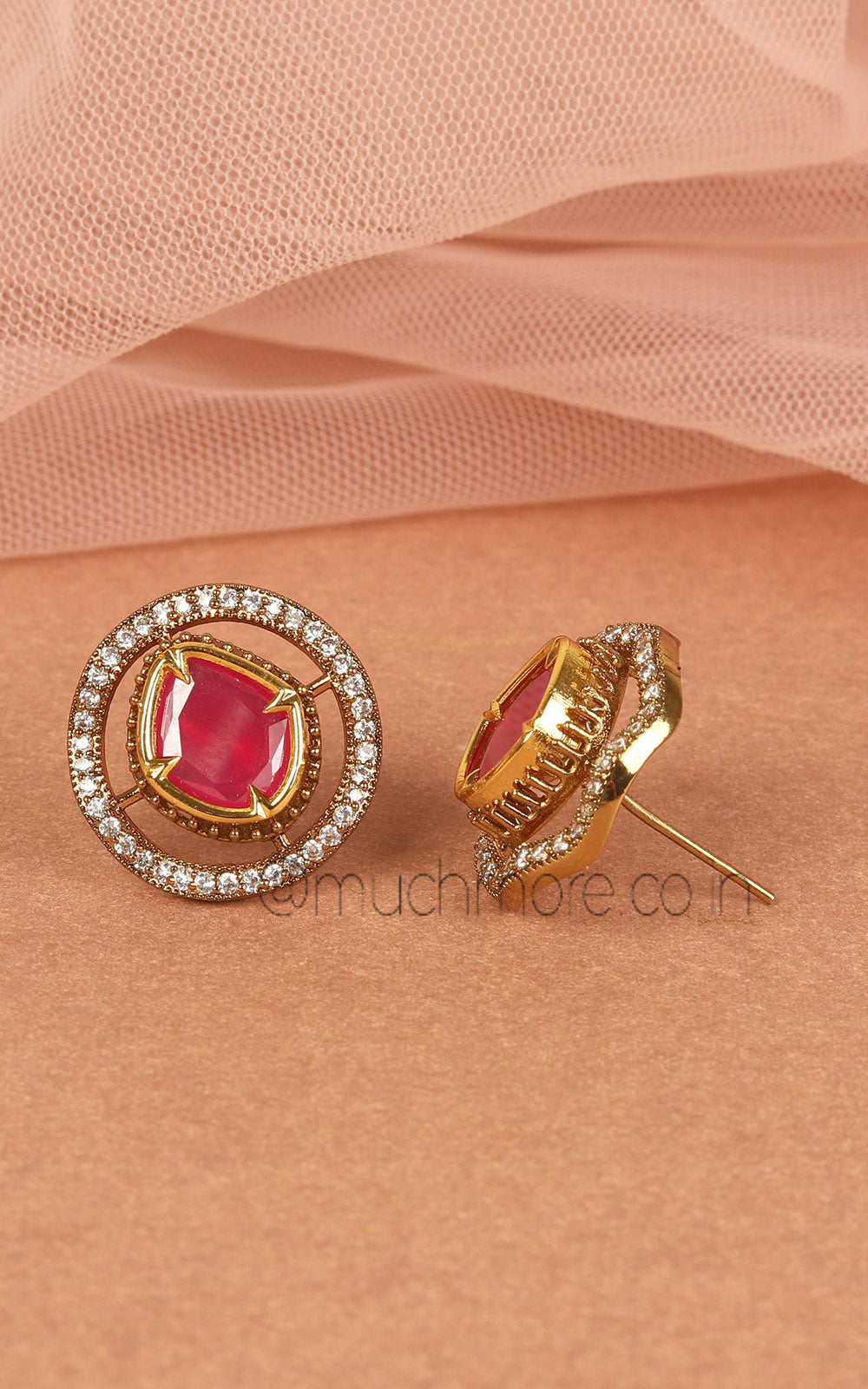 Round Cute Stud Tops With Ruby Kundan & Diamond