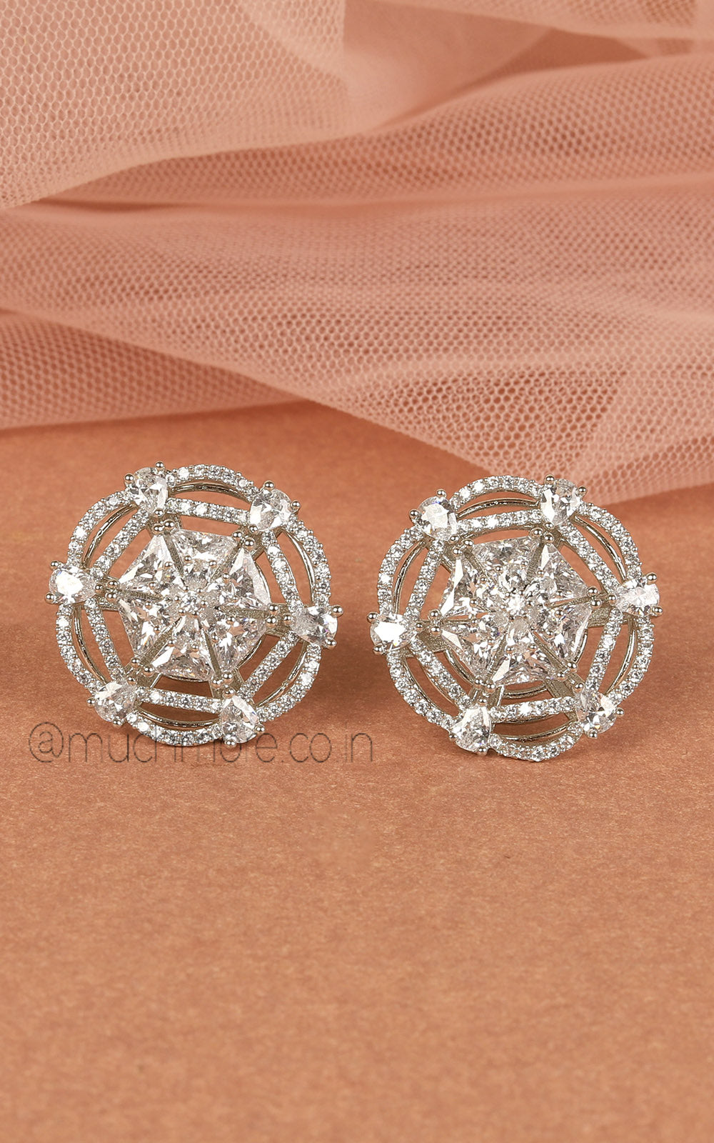 Simple Silver Polish American Diamond Stud Earrings