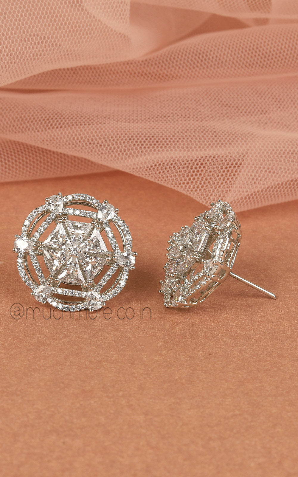 Simple Silver Polish American Diamond Stud Earrings