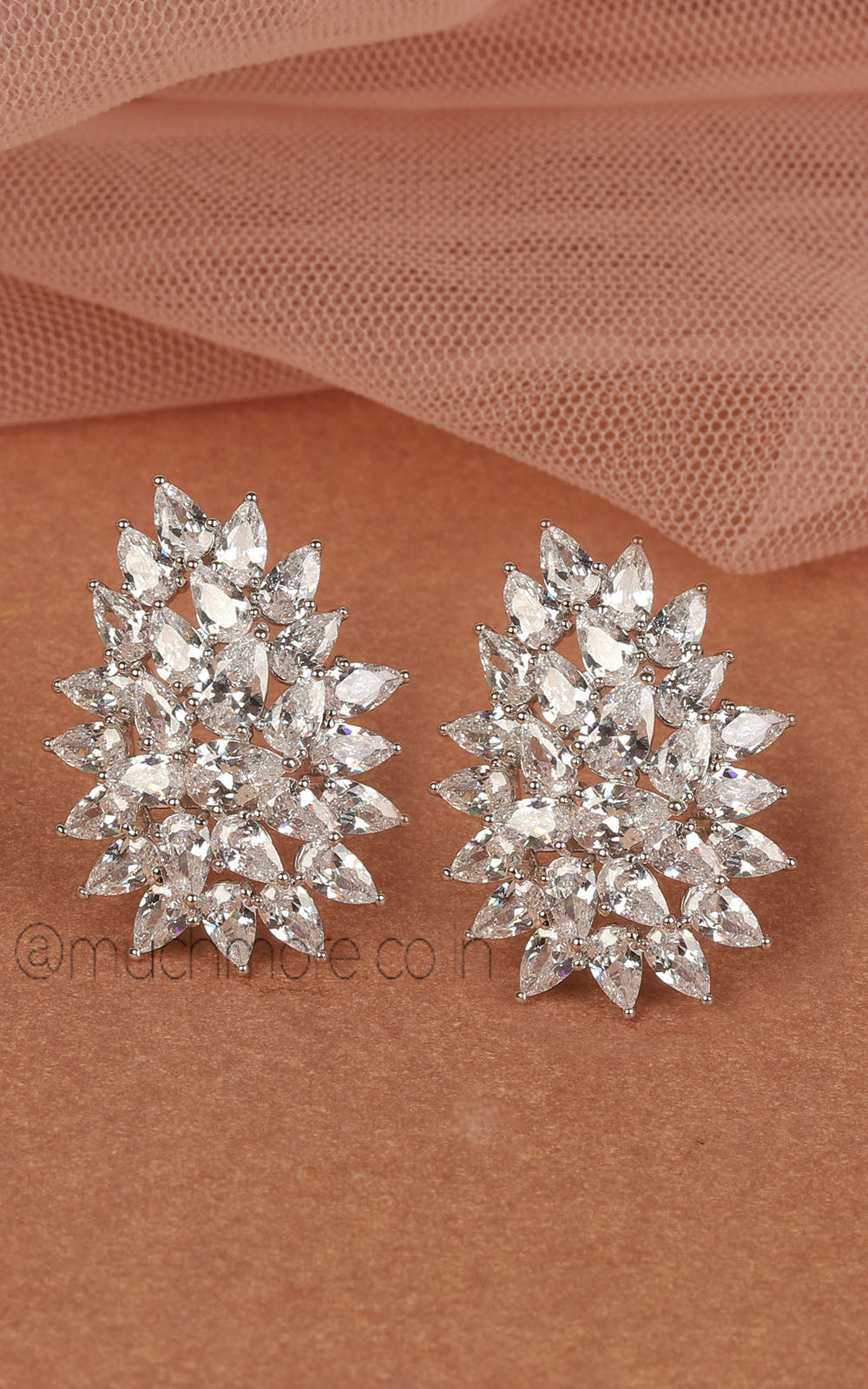 Unique Style Silver Polish Diamond Stud Earrings