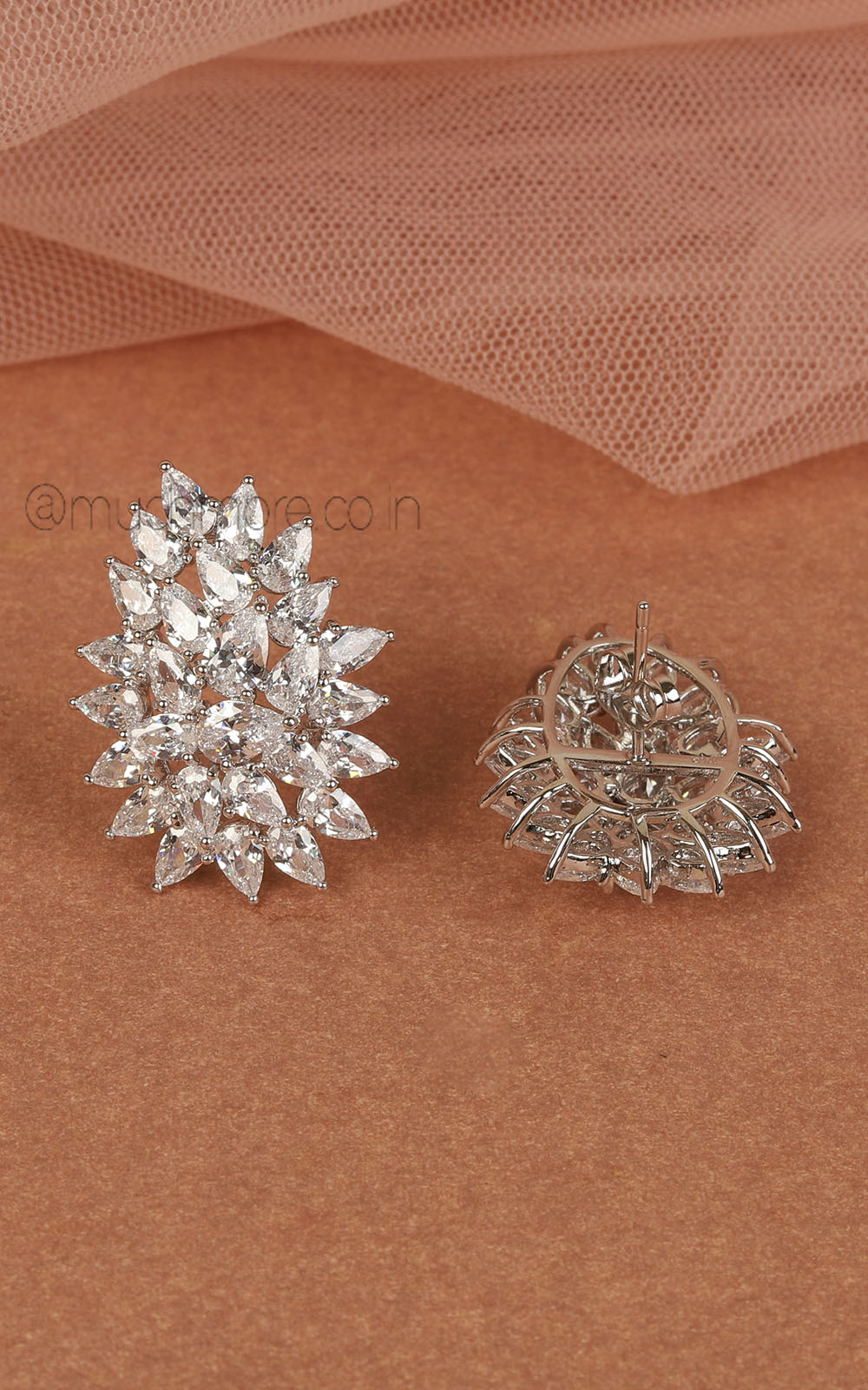 Unique Style Silver Polish Diamond Stud Earrings