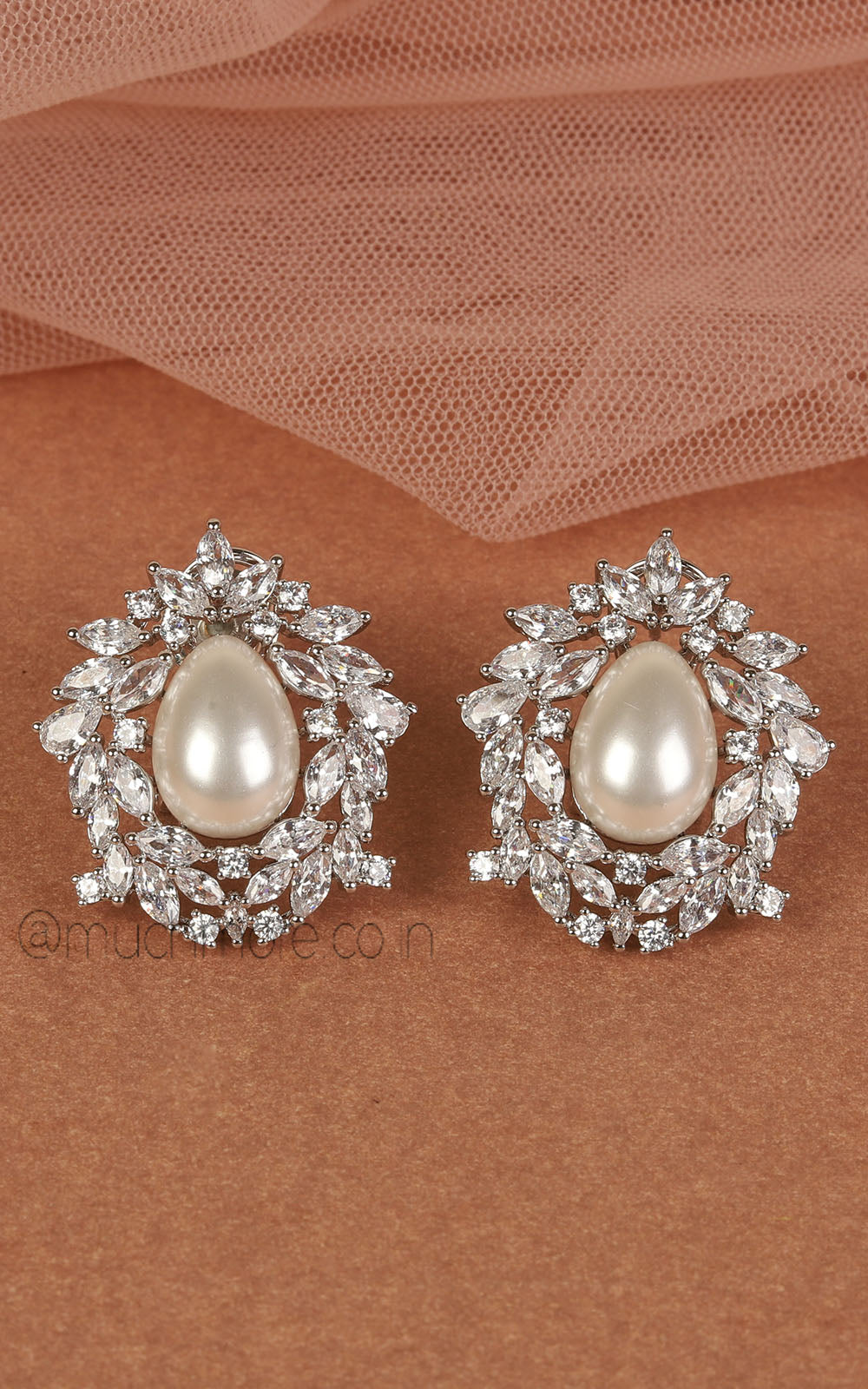 Pearl And Diamond Studded Designer Stud Earrings