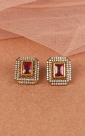 Square Stud In Ruby Kundan And Diamonds For Women