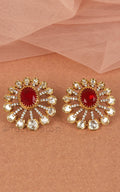 Flower Style Ruby Kundan Stud Earrings For Bridesmaid