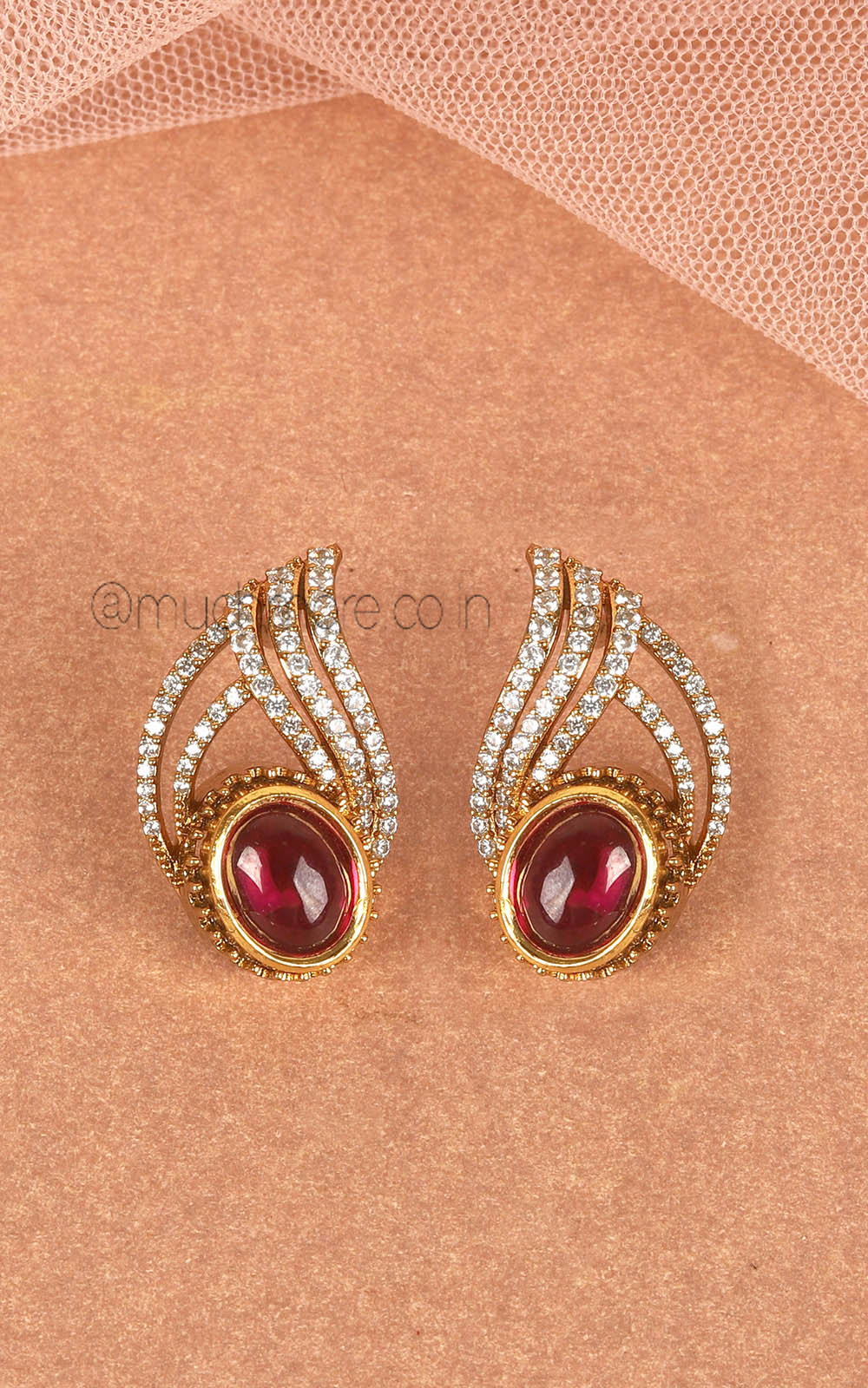 Premium Quality Ruby Diamond Studs In Gold Polish