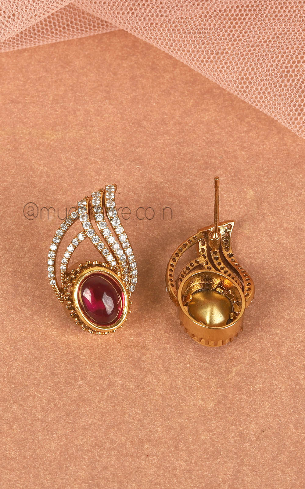 Premium Quality Ruby Diamond Studs In Gold Polish