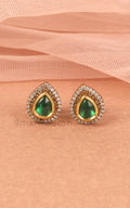 Drop Shaped Emerald Green Kundan Diamond Small Studs