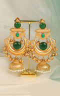Gold Look Over Size Emerald Green Jhumki Women Earrings