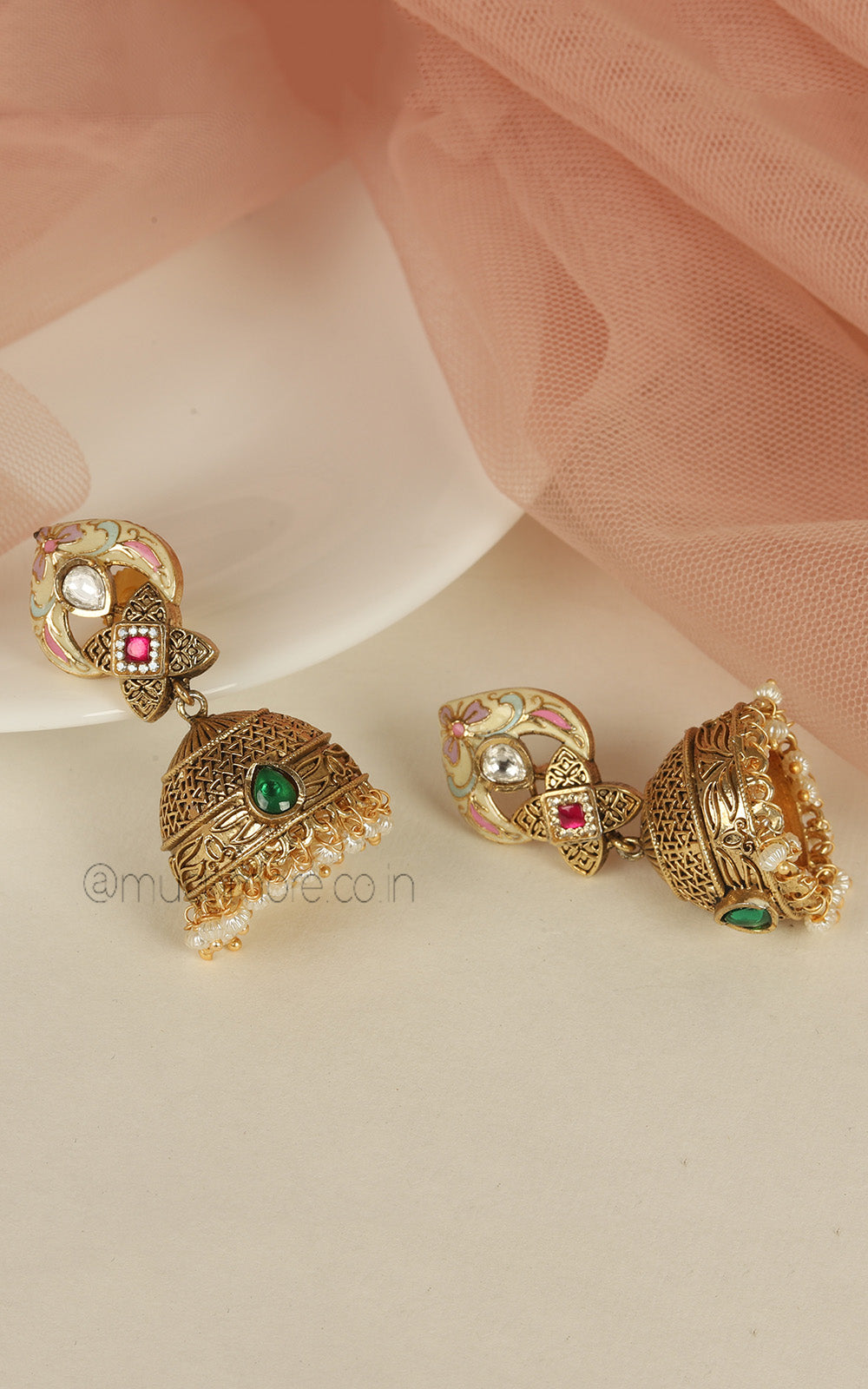 Ruby Green Meenakari Jhumki Buy Online At Much-More
