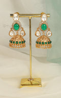 Emerald Green Gold Look With Polki Jhumki For Traditional Look