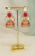 Ruby Gold Look With Polki Jhumki For Traditional Look