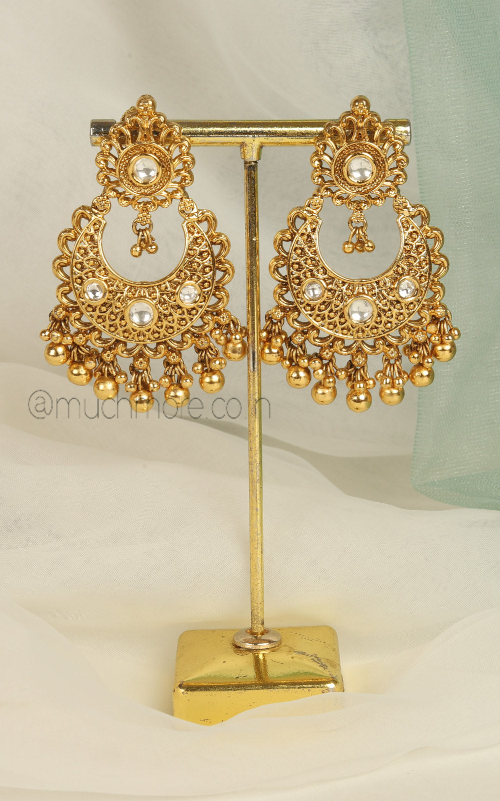 Gold Look Chandbali Style Women Earrings For Ethnic Wear