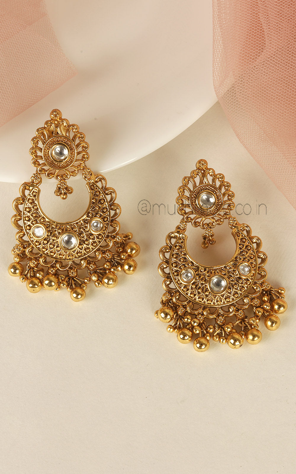 Gold Look Chandbali Style Women Earrings For Ethnic Wear