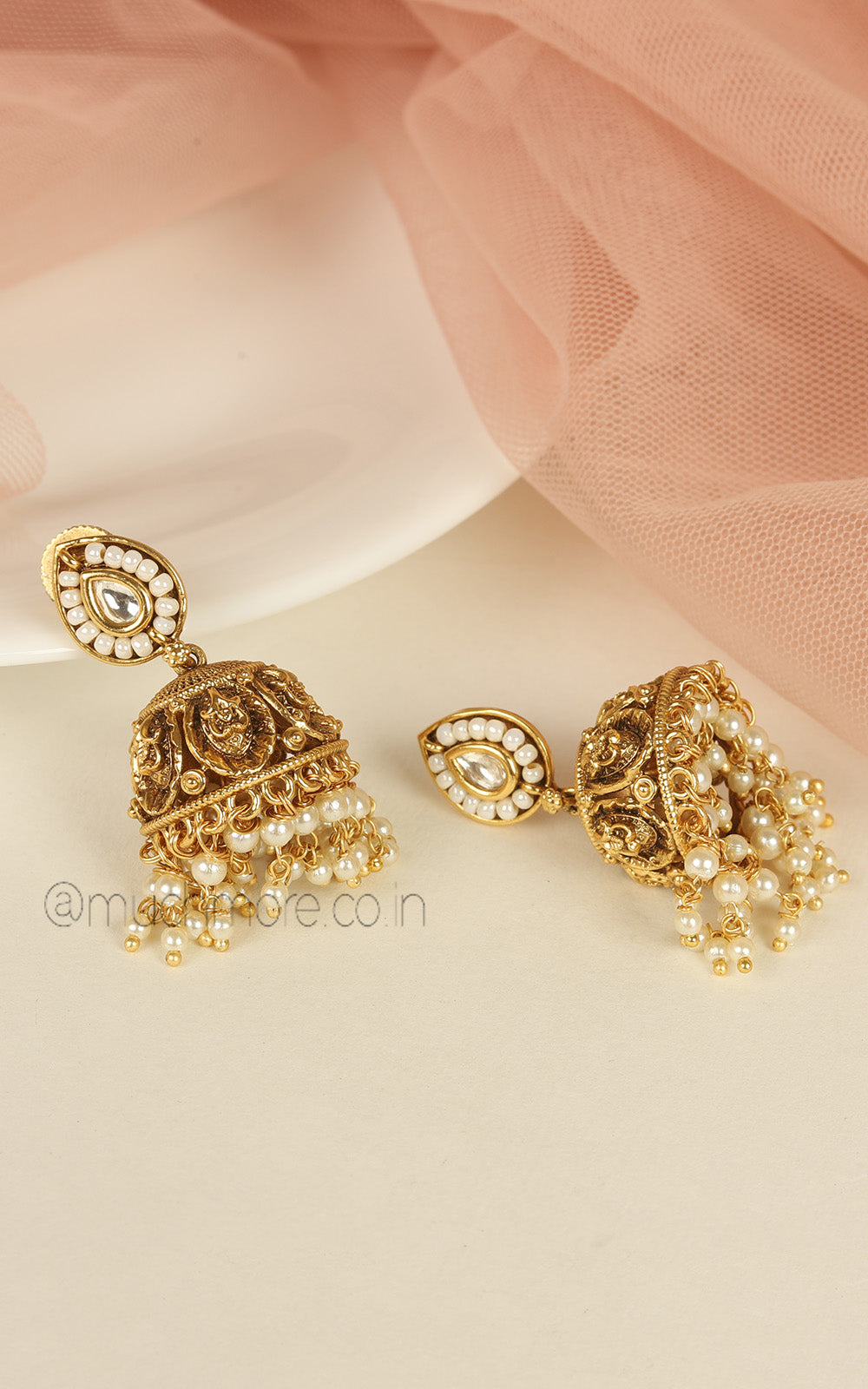 Latest Design Gold Look Light Weight Jhumki With Pearls