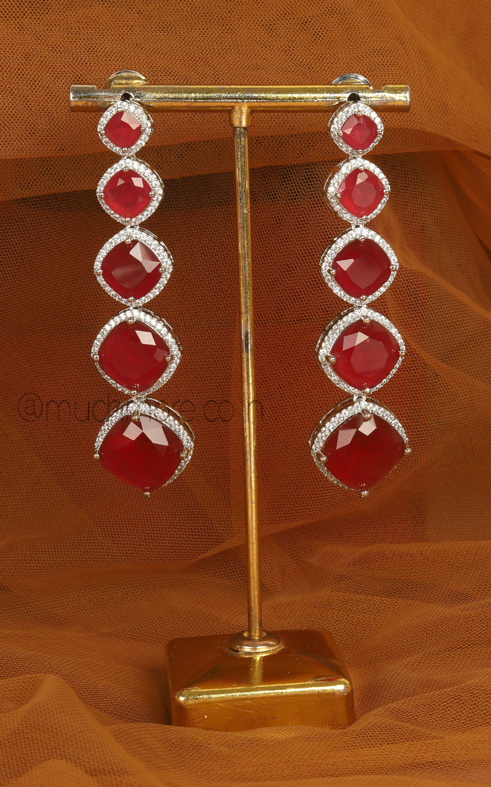 Diamond Zircon Silver Polish Ruby Earrings For Women