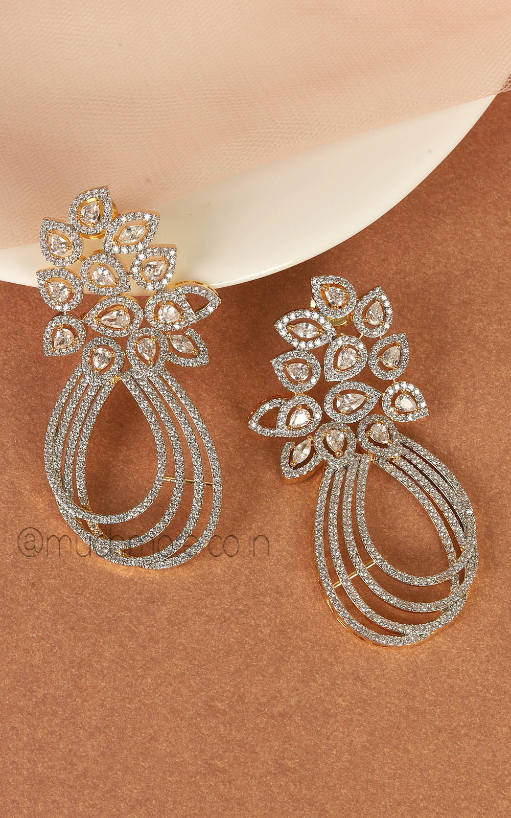 Unique And Stylish Western Look White Zircon Gold Polish Earrings