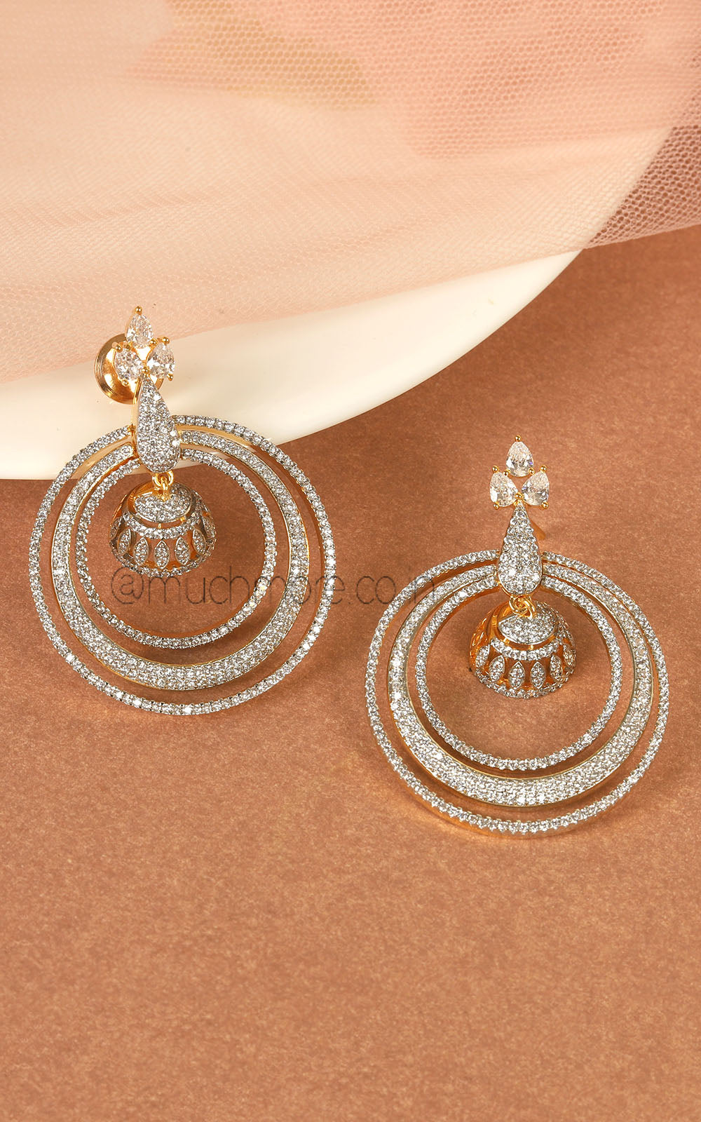 Gold Polish Diamond Jhumki Luxury Earrings