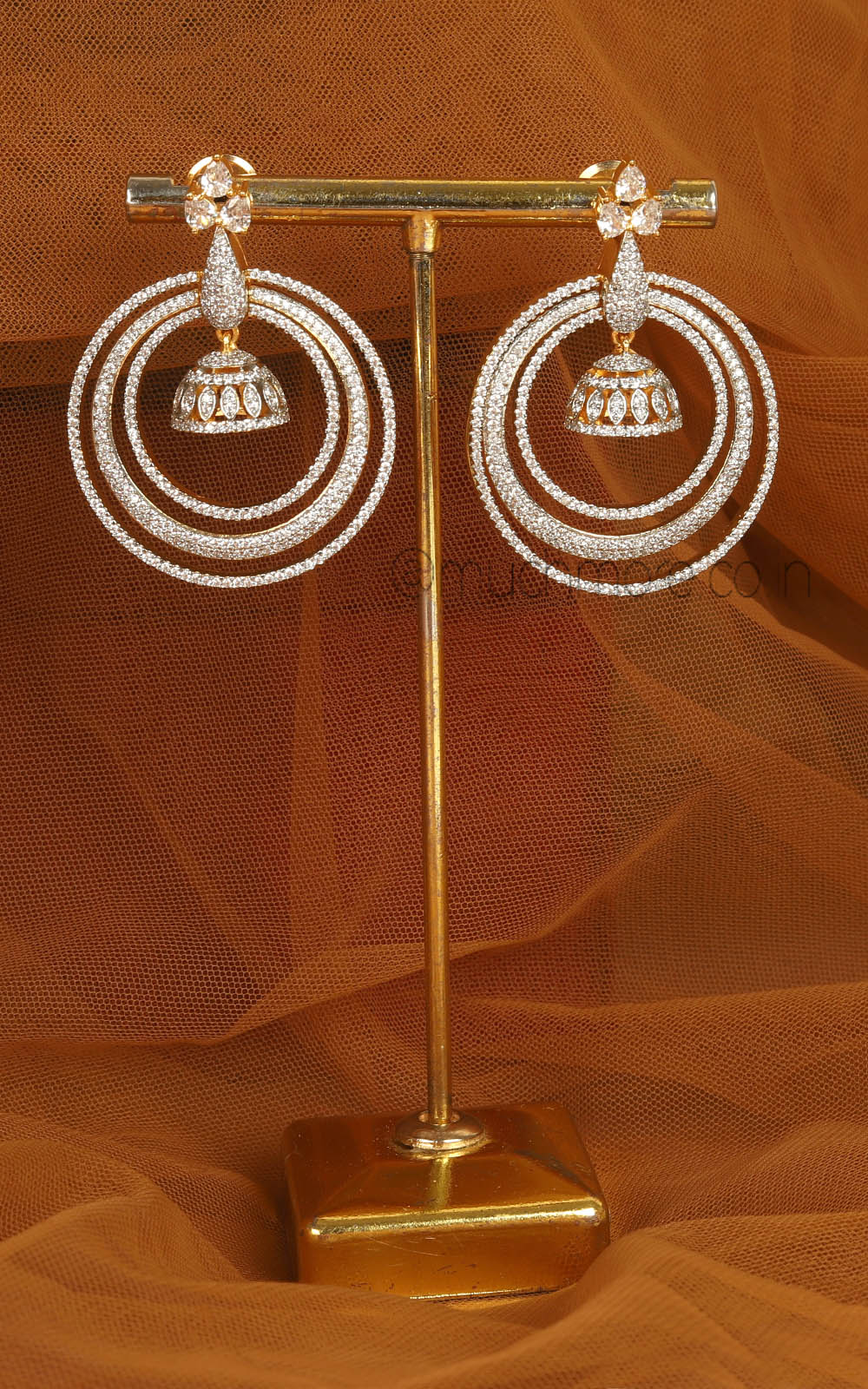 Gold Polish Diamond Jhumki Luxury Earrings
