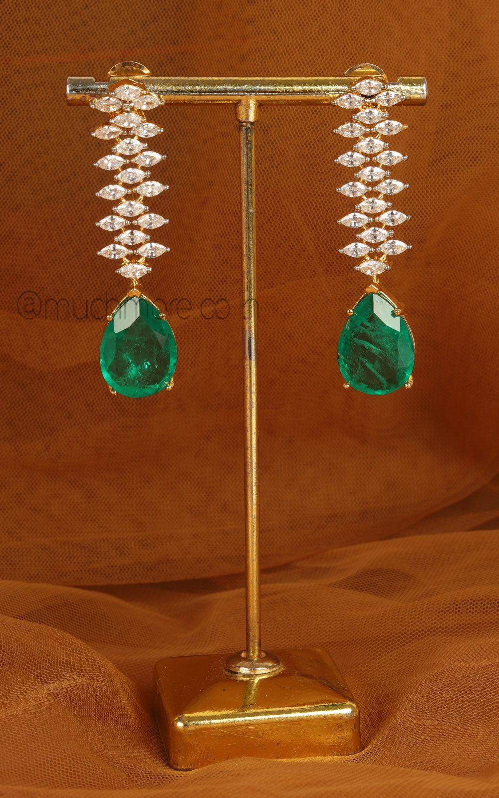 Doublet Drop Emerald Green Gold Polish Long Statement Earrings