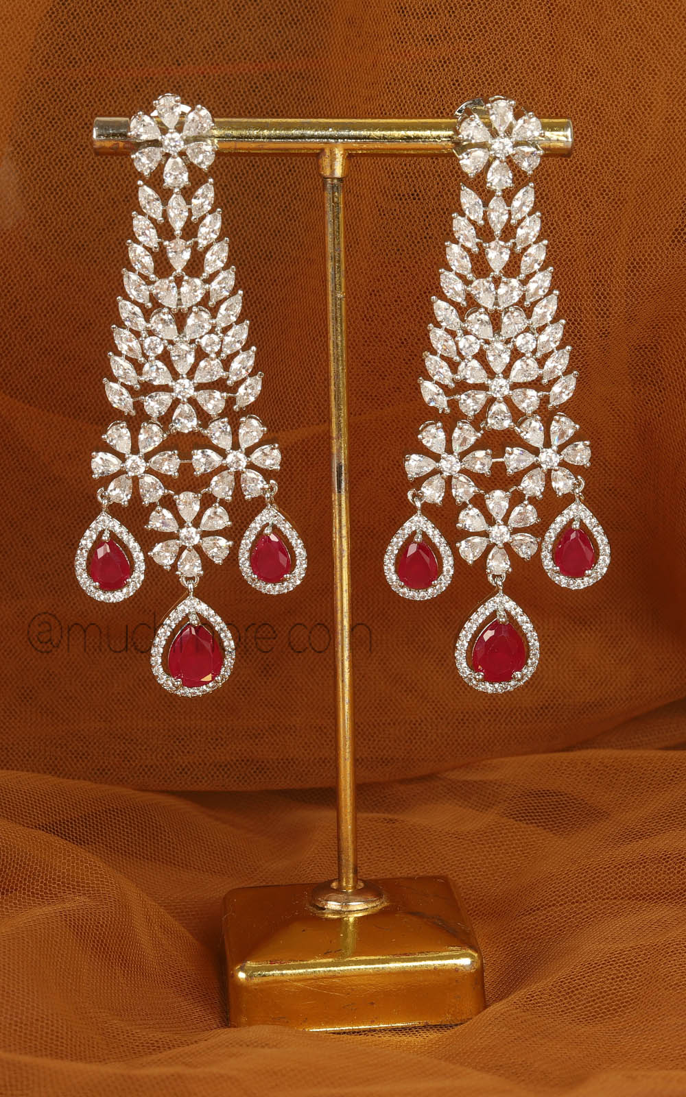 Premium Quality Ruby Diamond Zircon Earrings Silver Polish