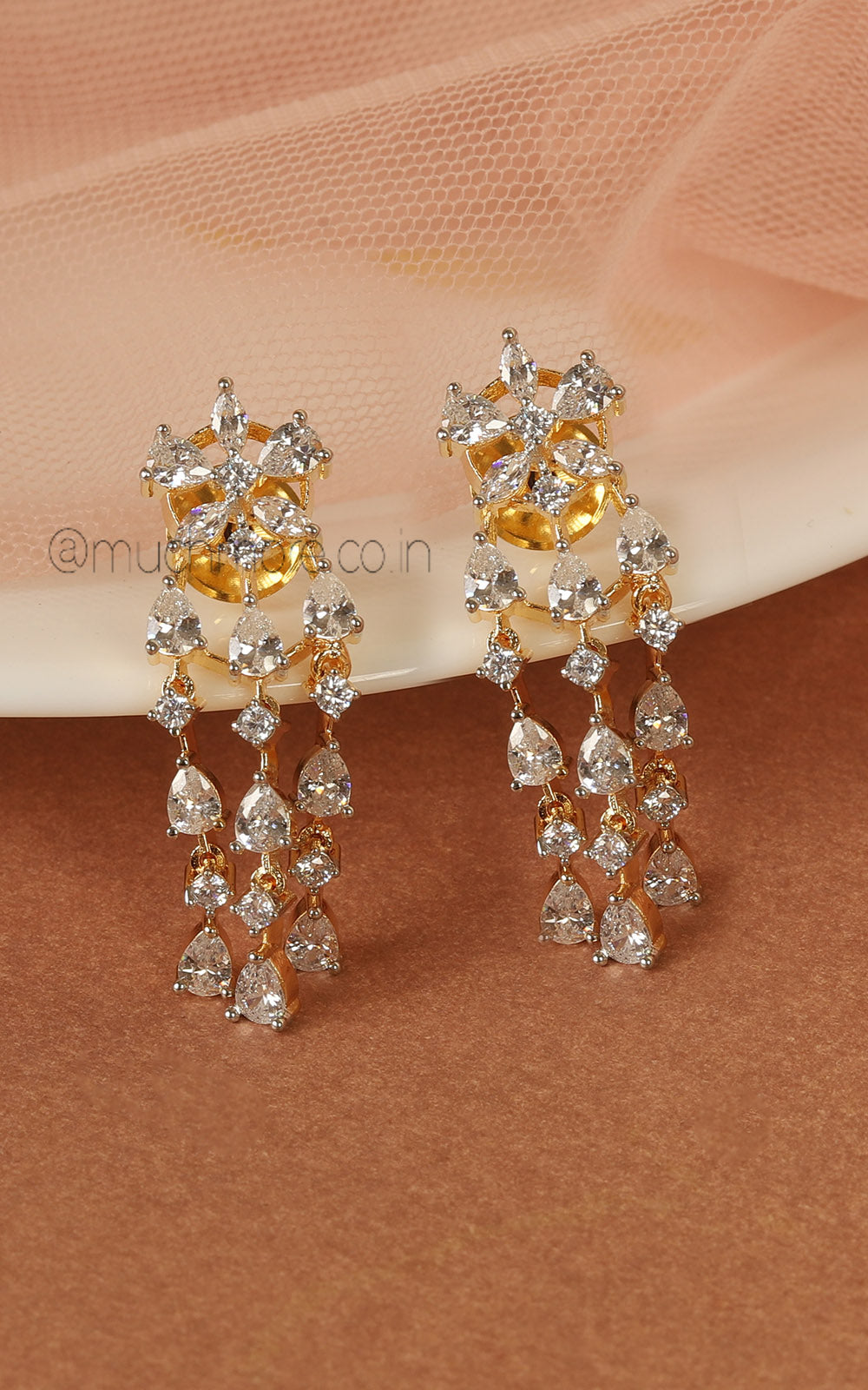 Gold Polish AD Studded Beautiful Hanging Earrings
