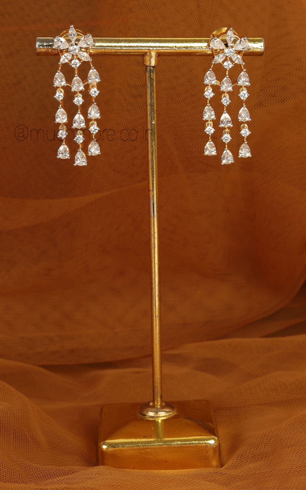 Gold Polish AD Studded Beautiful Hanging Earrings