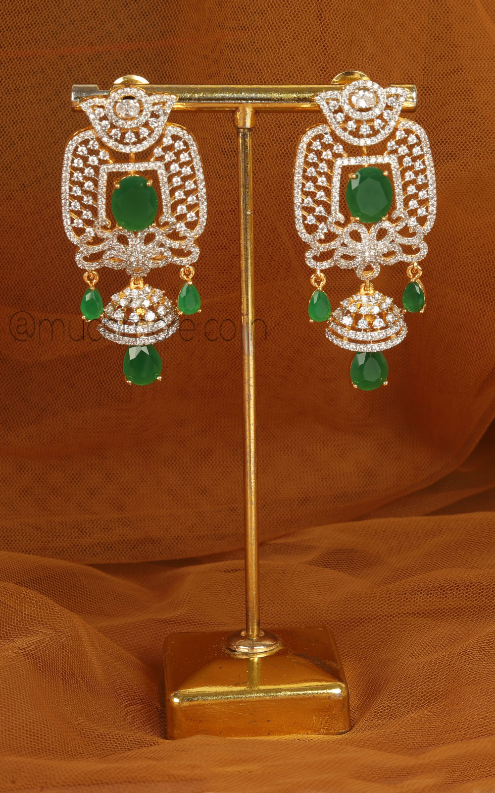 Emerald Green Cute Jhumki Drop Gold Polish Zircon Earrings