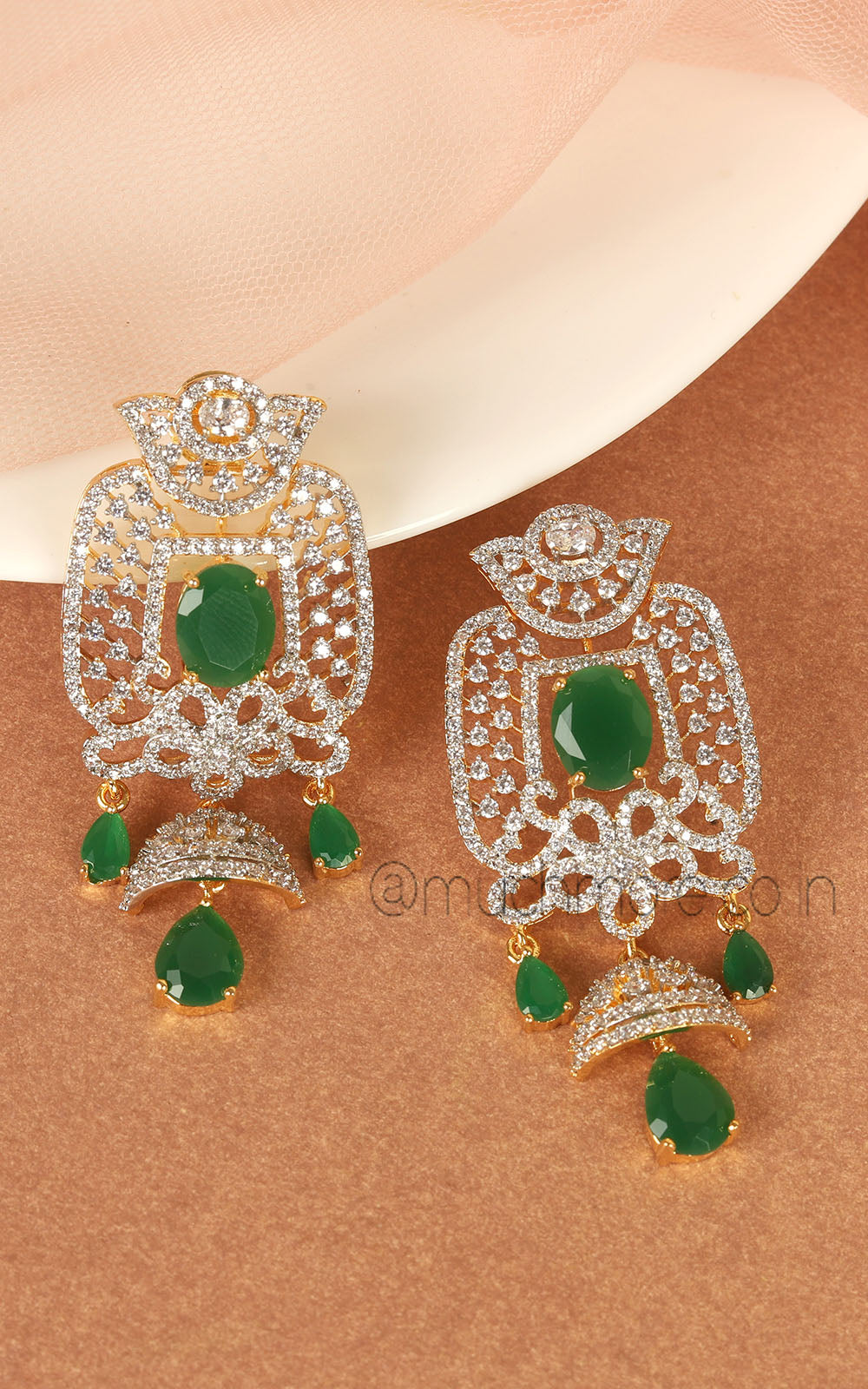Emerald Green Cute Jhumki Drop Gold Polish Zircon Earrings