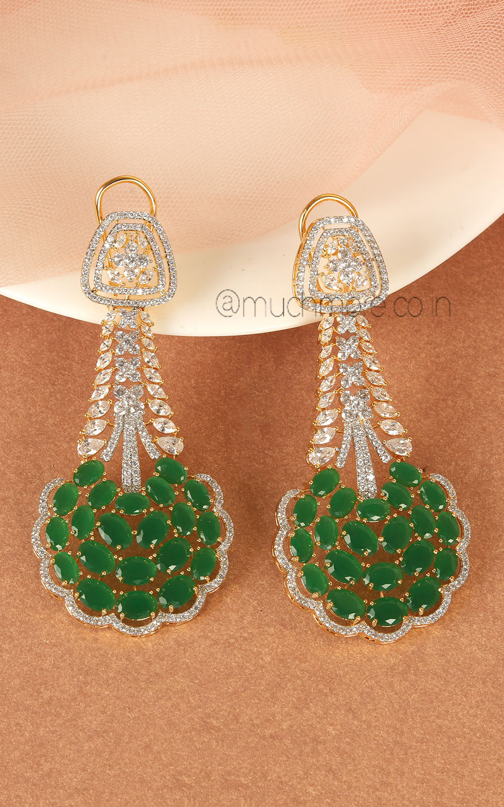 Emerald Green Luxury Gold Polish Diamond Zircon Earrings