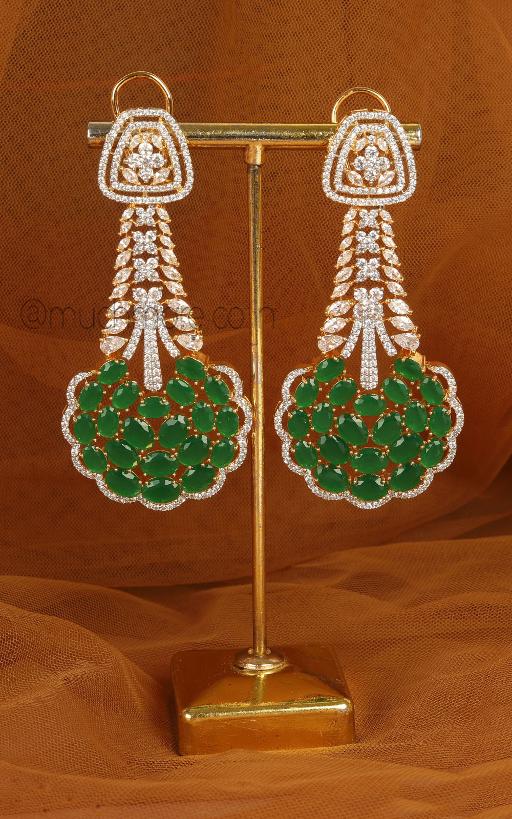 Emerald Green Luxury Gold Polish Diamond Zircon Earrings