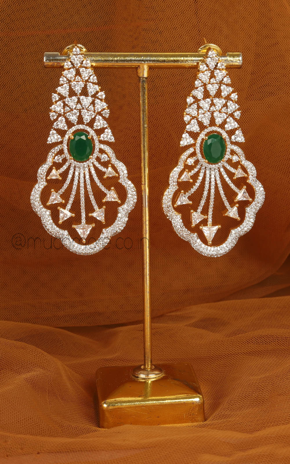 Emerald Green Gold Polish Diamond Zircon Earrings