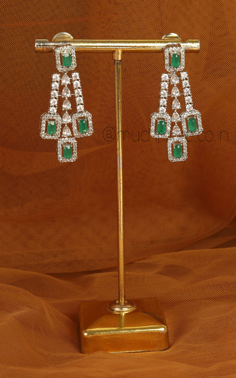 Small And Cute Silver Polish Emerald Green AD Earrings