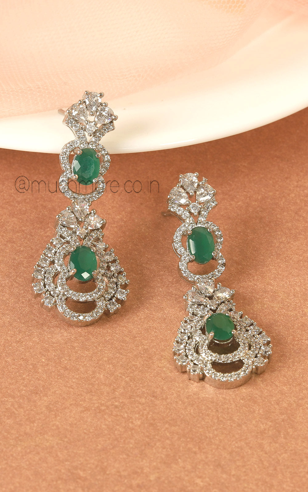Low Price Silver Polish Emerald Green AD Earrings
